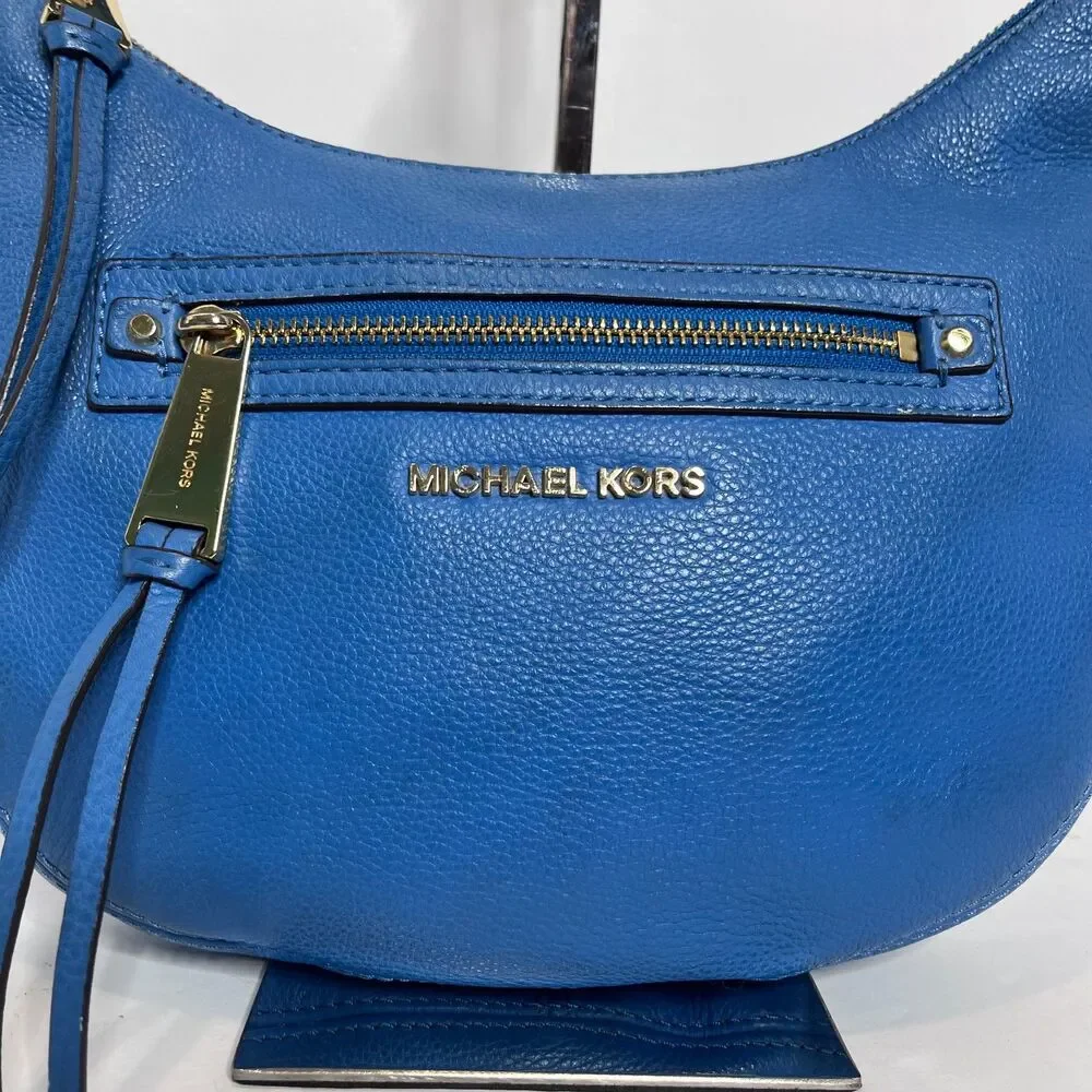 Michael Kors Rhea Heritage Blue Crescent Hobo Crossbody Bag